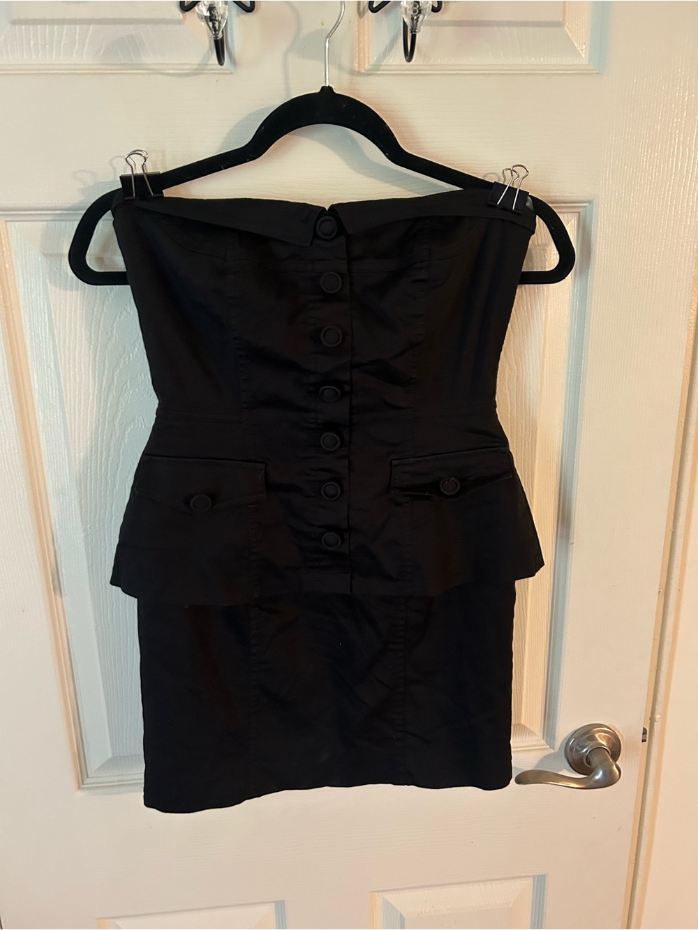 Twenty Black Strapless Peplum Dress with Button Front